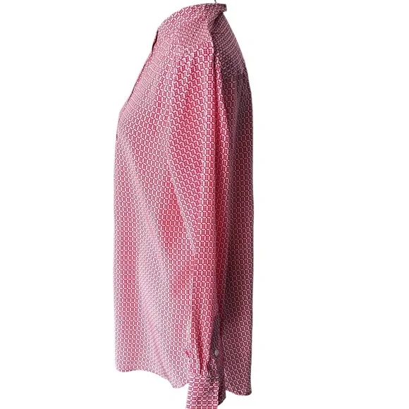 C. Wonder Women's 100% Silk  Pink Geometric Lightweight Button Down Blouse - Picture 3 of 9